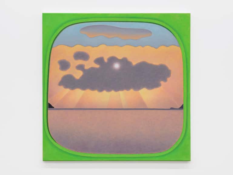 Poppig-erhabene Natureindrücke: «Soleil caché nuage orangé», 2024; Öl auf Leinwand;80 × 80 × 2 cm.