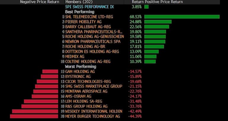 Kursperformance des Swiss Performance Index im November 2025.
